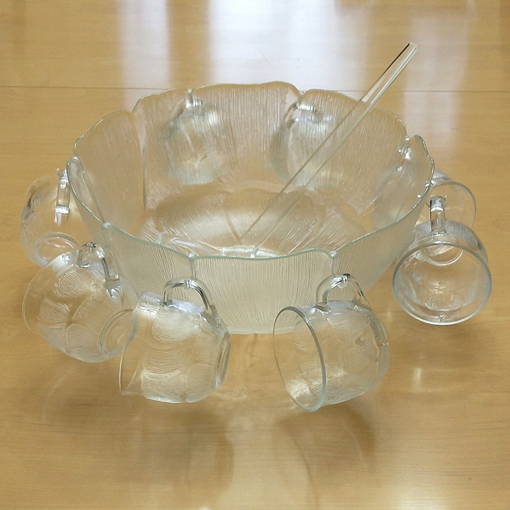 Punch Bowl Set with a Large Bowl, Ladle and Hanging Cups